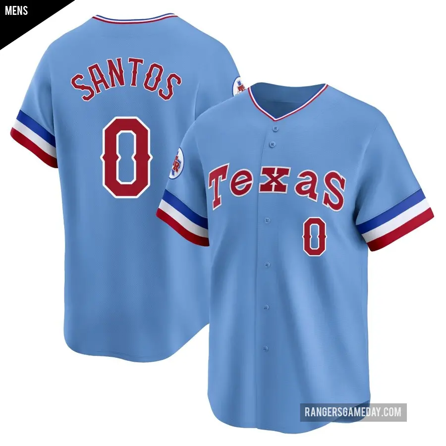 Men's Texas Rangers ＃0 Winston Santos Limited Light Blue Cooperstown Collection Jersey