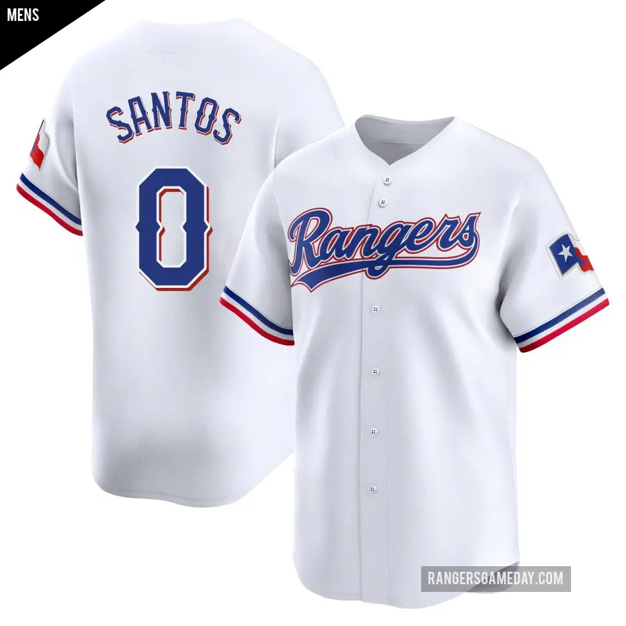 Men's Texas Rangers ＃0 Winston Santos Limited White Home Jersey