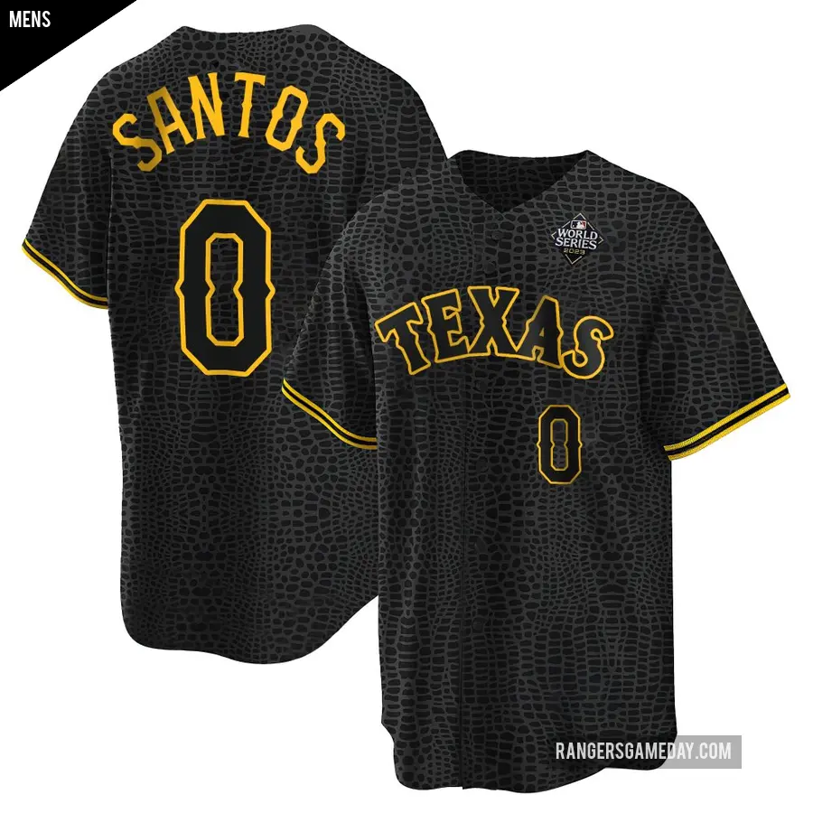 Men's Texas Rangers ＃0 Winston Santos Replica Black Snake Skin City 2023 World Series Jersey