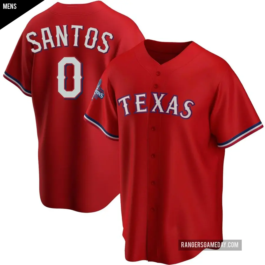 Men's Texas Rangers ＃0 Winston Santos Replica Red Alternate 2023 World Series Champions Jersey