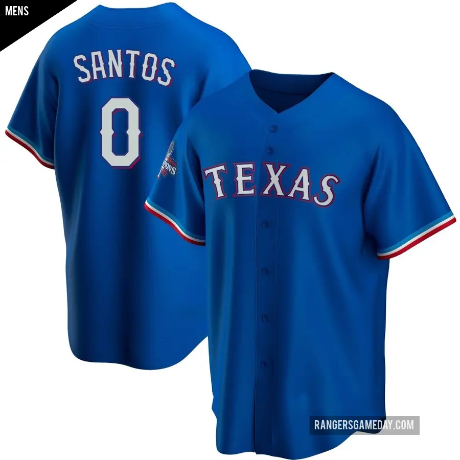 Men's Texas Rangers ＃0 Winston Santos Replica Royal Alternate 2023 World Series Champions Jersey