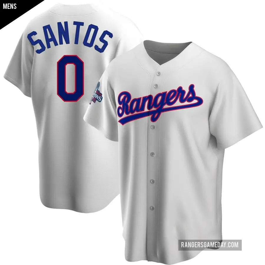 Men's Texas Rangers ＃0 Winston Santos Replica White Home Cooperstown Collection 2023 World Series Champions Jersey