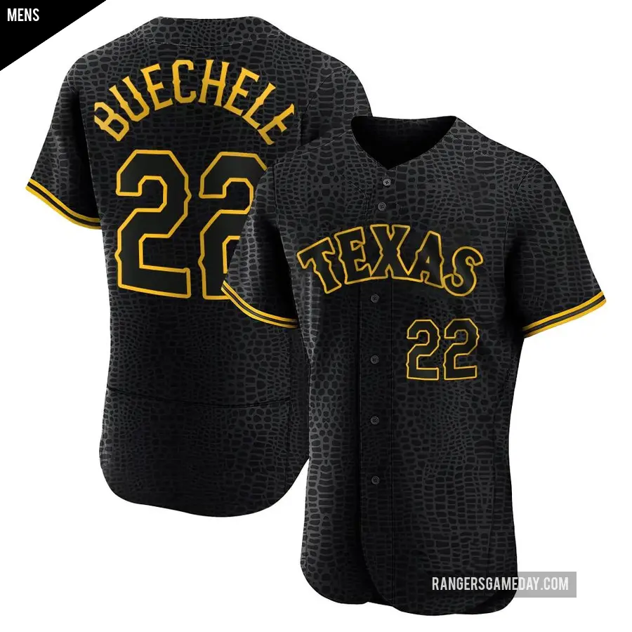 Men's Texas Rangers ＃22 Steve Buechele Authentic Black Snake Skin City Jersey