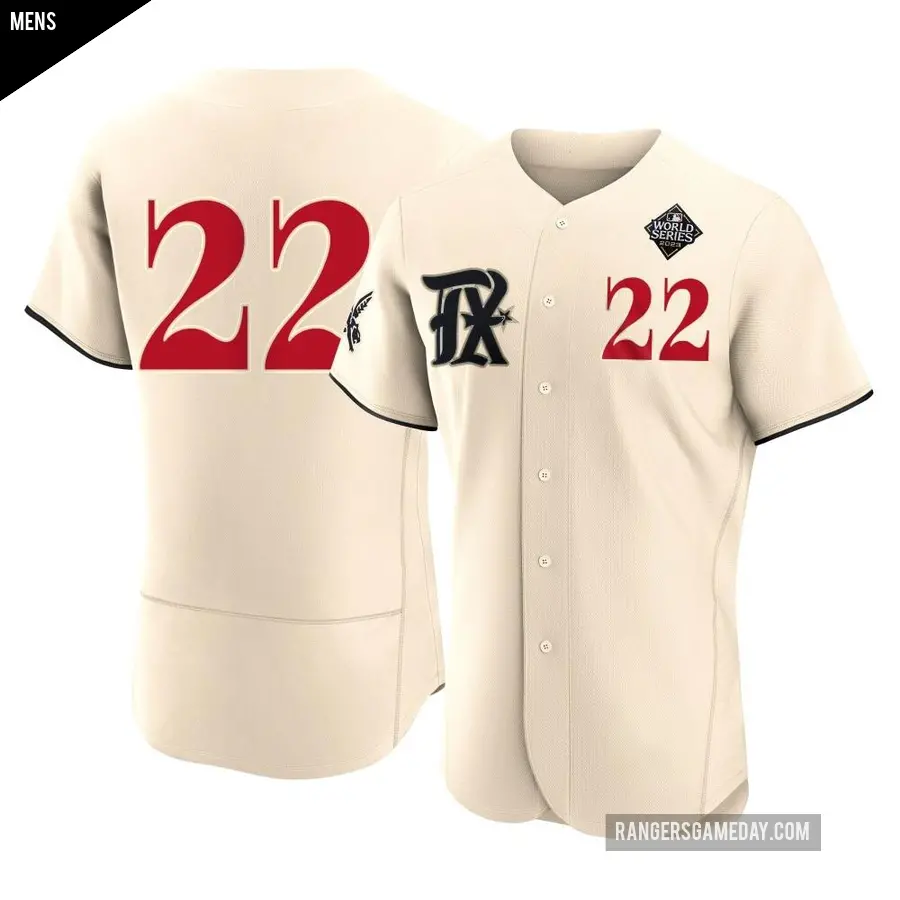 Men's Texas Rangers ＃22 Steve Buechele Authentic Cream 2023 City Connect 2023 World Series Jersey