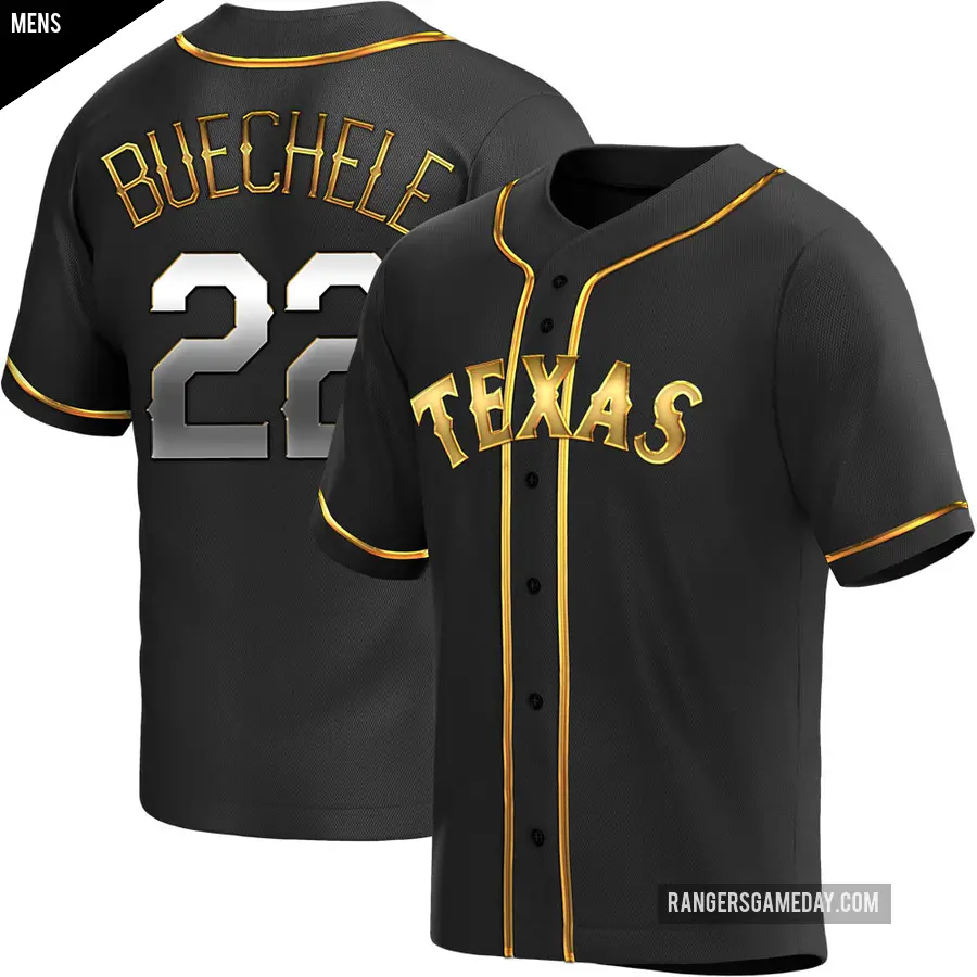 Men's Texas Rangers ＃22 Steve Buechele Replica Gold Black en Alternate Jersey