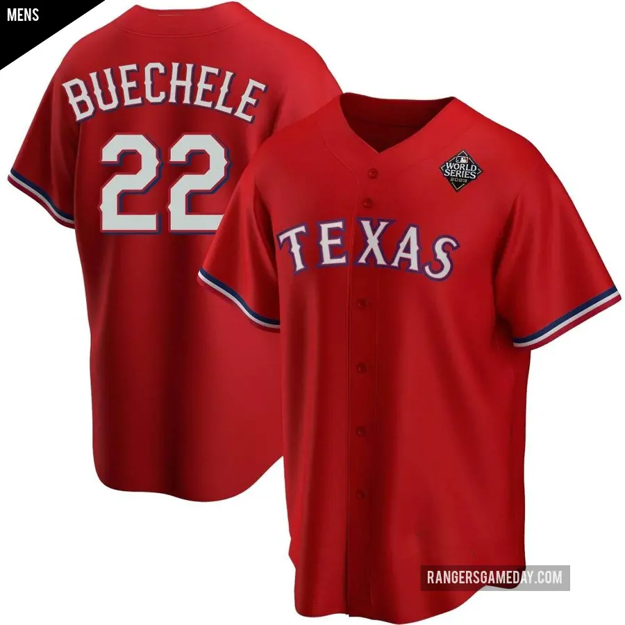 Men's Texas Rangers ＃22 Steve Buechele Replica Red Alternate 2023 World Series Jersey