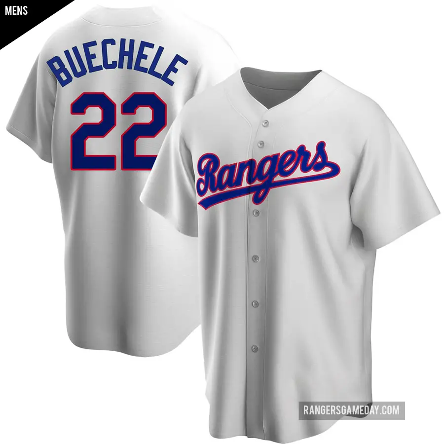 Men's Texas Rangers ＃22 Steve Buechele Replica White Home Cooperstown Collection Jersey