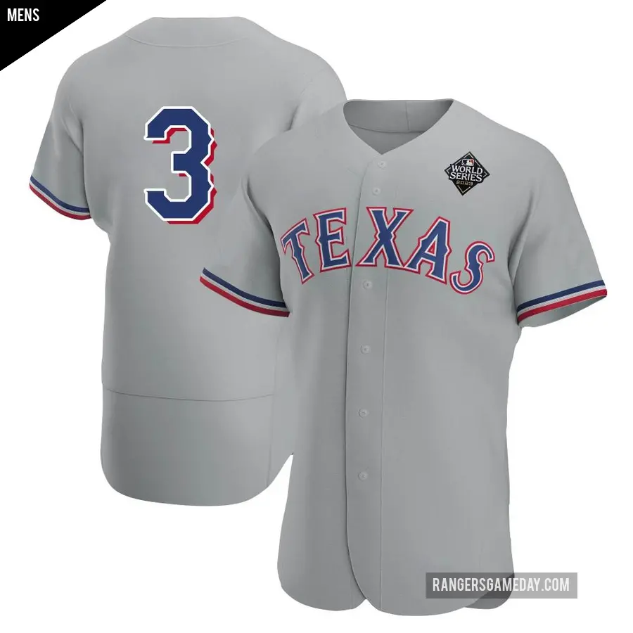 Men's Texas Rangers ＃3 Leody Taveras Authentic Gray Road 2023 World Series Jersey