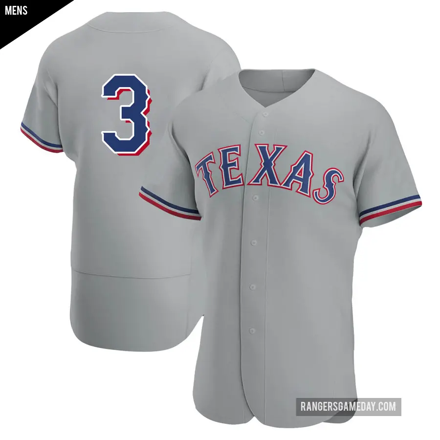 Men's Texas Rangers ＃3 Leody Taveras Authentic Gray Road Jersey