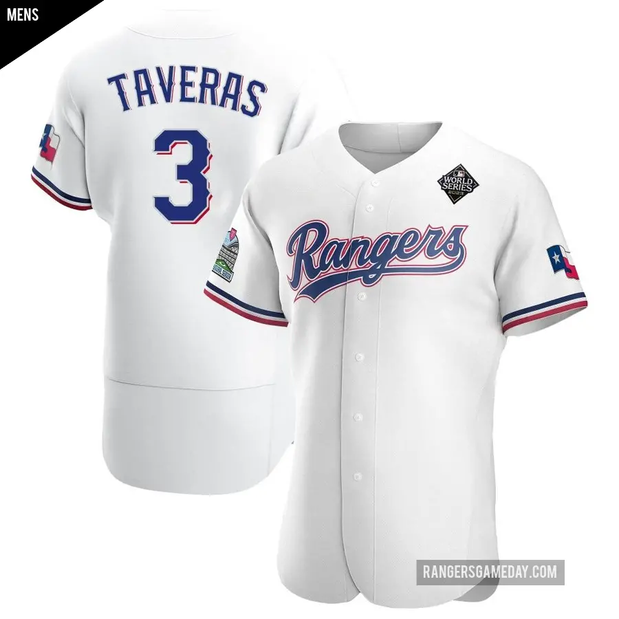 Men's Texas Rangers ＃3 Leody Taveras Authentic White Home 2023 World Series Jersey