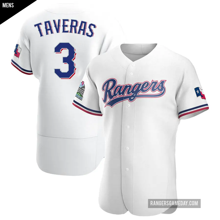 Men's Texas Rangers ＃3 Leody Taveras Authentic White Home Jersey