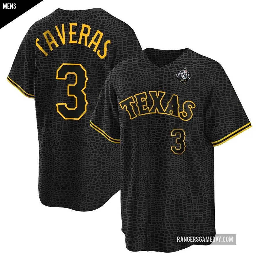 Men's Texas Rangers ＃3 Leody Taveras Replica Black Snake Skin City 2023 World Series Jersey