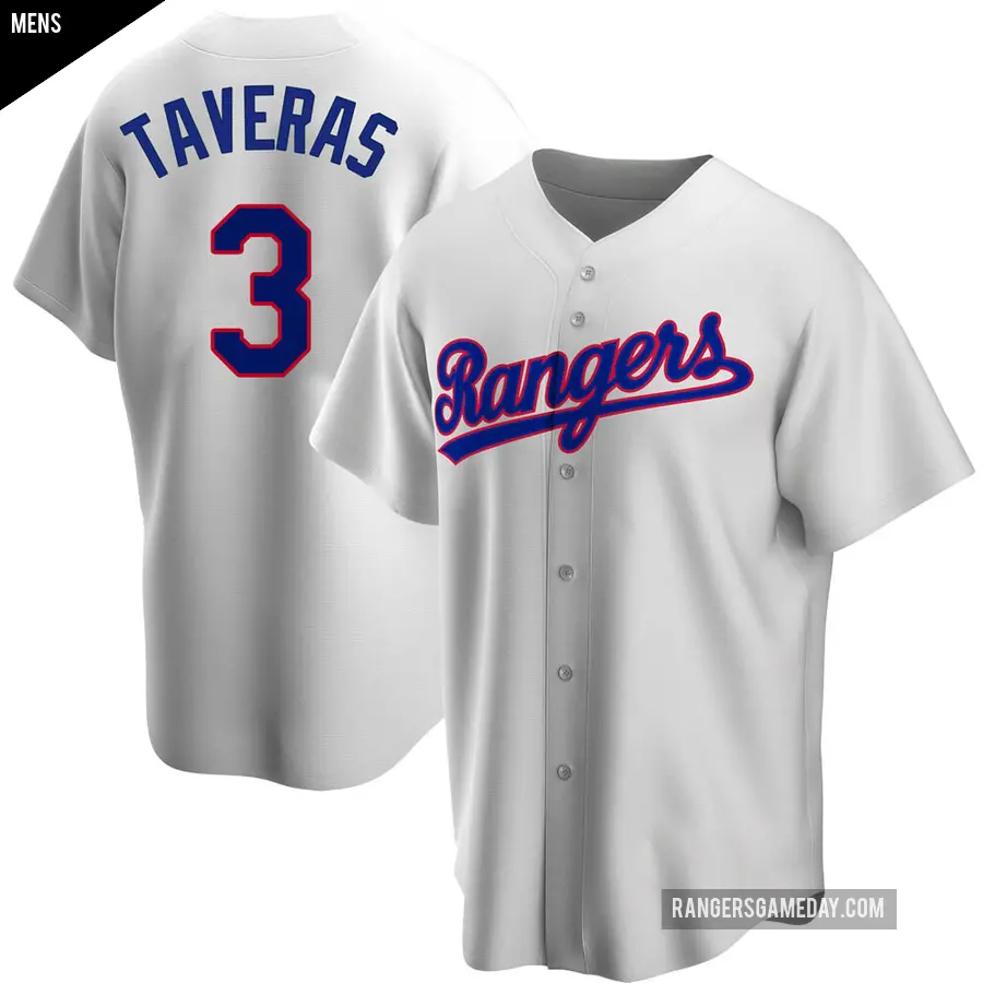 Men's Texas Rangers ＃3 Leody Taveras Replica White Home Cooperstown Collection Jersey