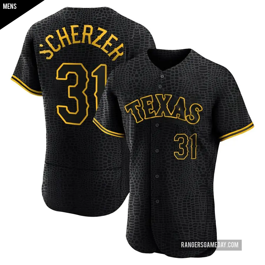 Men's Texas Rangers ＃31 Max Scherzer Authentic Black Snake Skin City Jersey