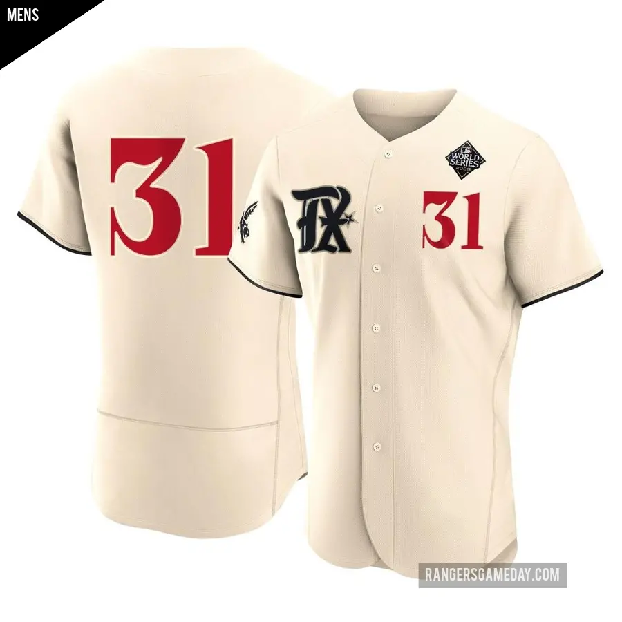 Men's Texas Rangers ＃31 Max Scherzer Authentic Cream 2023 City Connect 2023 World Series Jersey