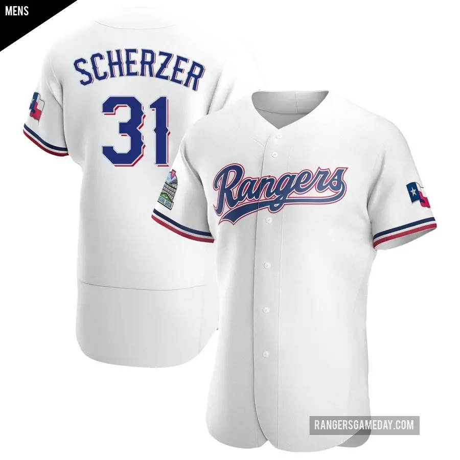 Men's Texas Rangers ＃31 Max Scherzer Authentic White Home Jersey