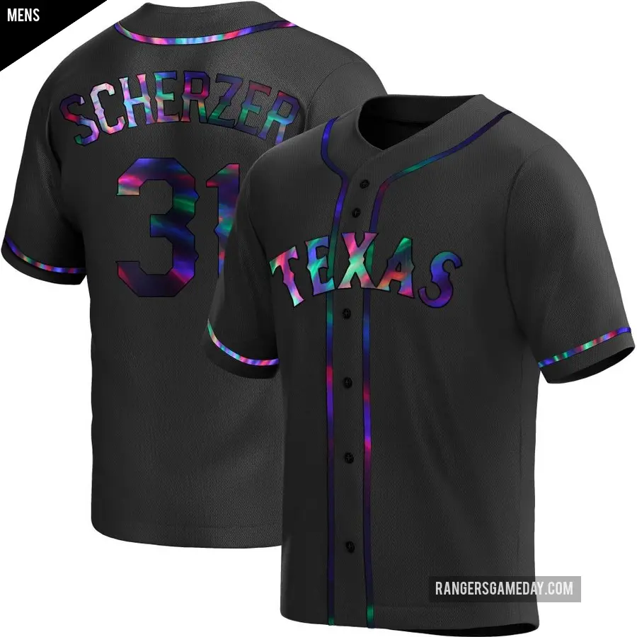 Men's Texas Rangers ＃31 Max Scherzer Replica Black Holographic Alternate Jersey