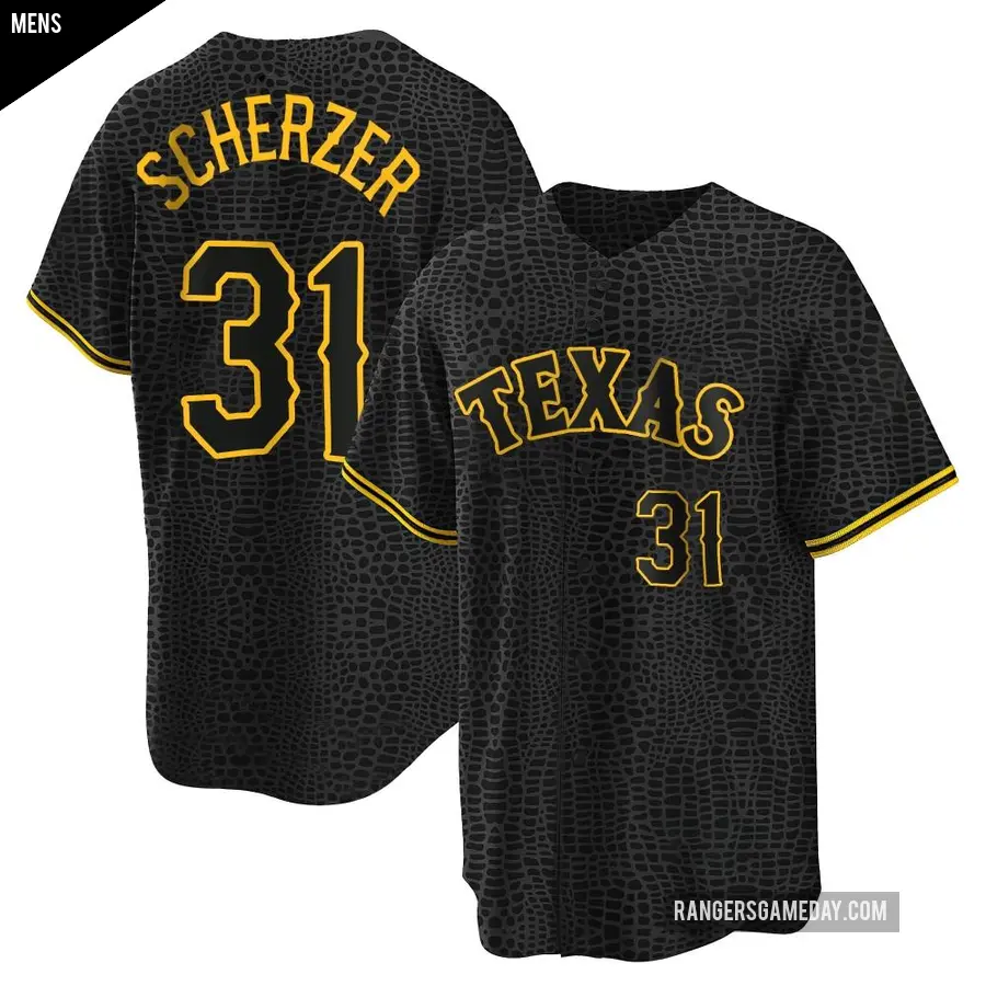 Men's Texas Rangers ＃31 Max Scherzer Replica Black Snake Skin City Jersey