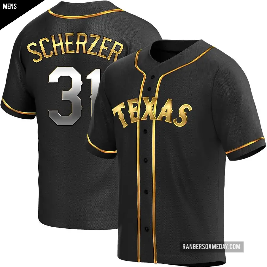 Men's Texas Rangers ＃31 Max Scherzer Replica Gold Black en Alternate Jersey