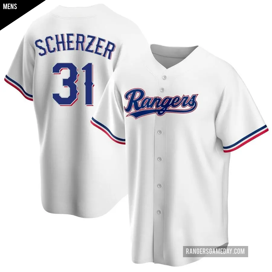 Men's Texas Rangers ＃31 Max Scherzer Replica White Home Jersey