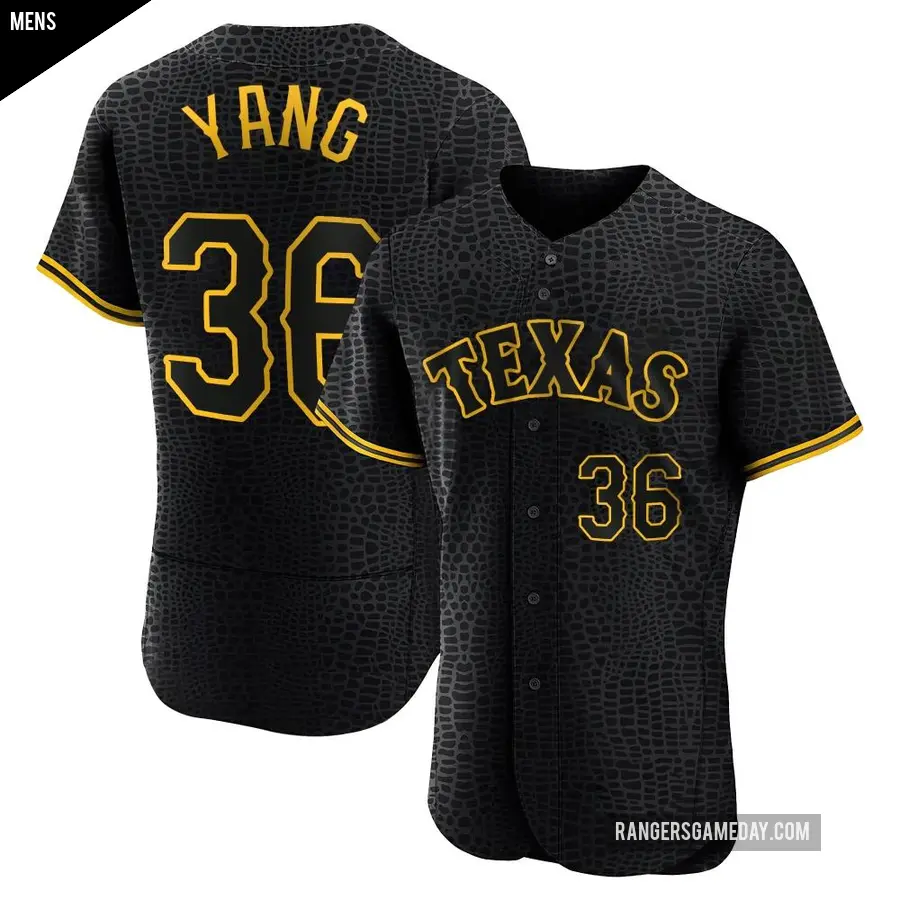 Men's Texas Rangers ＃36 Hyeon-Jong Yang Authentic Black Snake Skin City Jersey