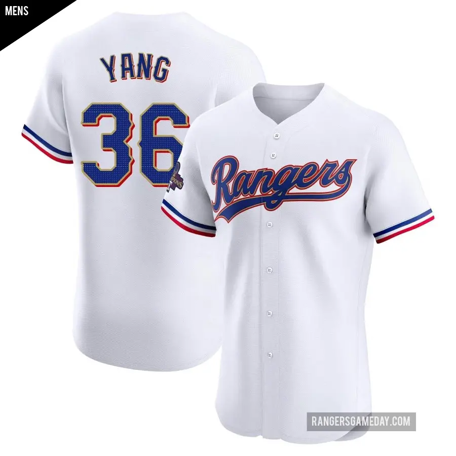 Men's Texas Rangers ＃36 Hyeon-Jong Yang Elite Gold White 2024 Collection Jersey