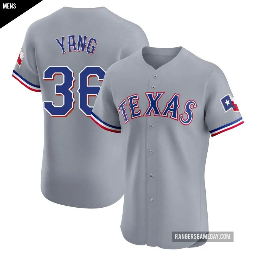 Men's Texas Rangers ＃36 Hyeon-Jong Yang Elite Gray Road Jersey