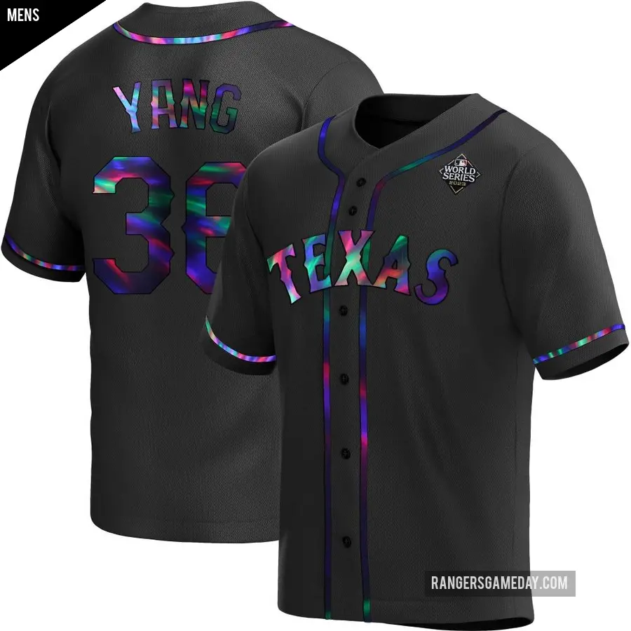 Men's Texas Rangers ＃36 Hyeon-Jong Yang Replica Black Holographic Alternate 2023 World Series Jersey