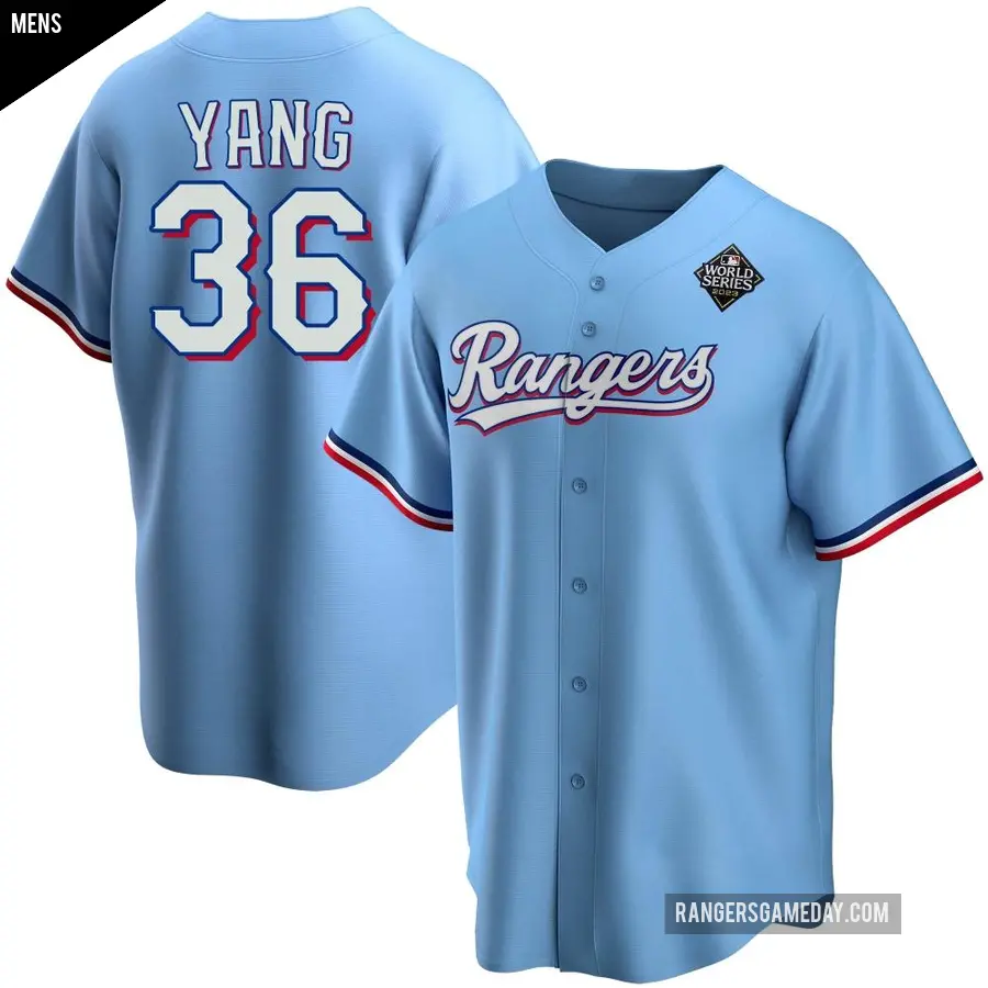 Men's Texas Rangers ＃36 Hyeon-Jong Yang Replica Light Blue Alternate 2023 World Series Jersey