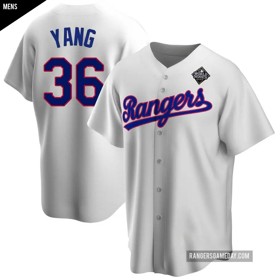 Men's Texas Rangers ＃36 Hyeon-Jong Yang Replica White Home Cooperstown Collection 2023 World Series Jersey