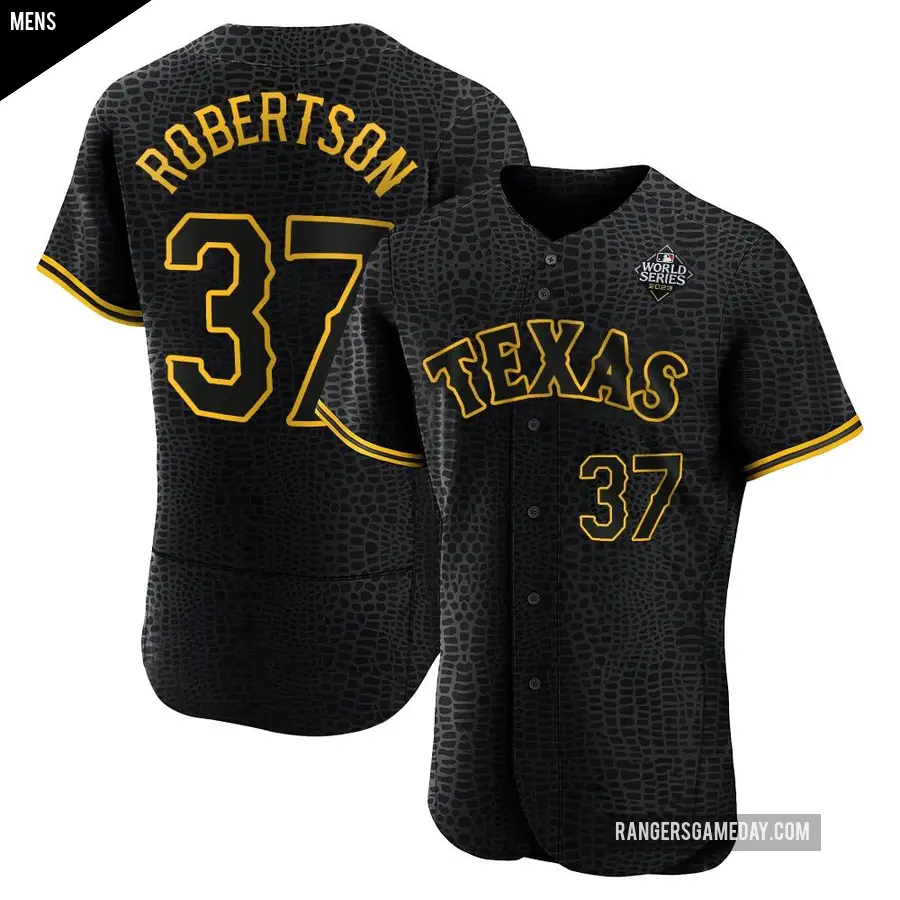 Men's Texas Rangers ＃37 David Robertson Authentic Black Snake Skin City 2023 World Series Jersey