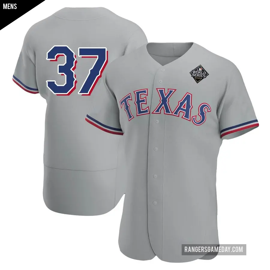 Men's Texas Rangers ＃37 David Robertson Authentic Gray Road 2023 World Series Jersey