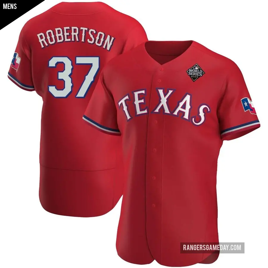 Men's Texas Rangers ＃37 David Robertson Authentic Red Alternate 2023 World Series Jersey