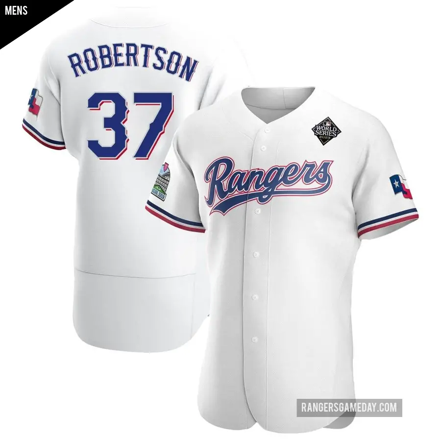 Men's Texas Rangers ＃37 David Robertson Authentic White Home 2023 World Series Jersey