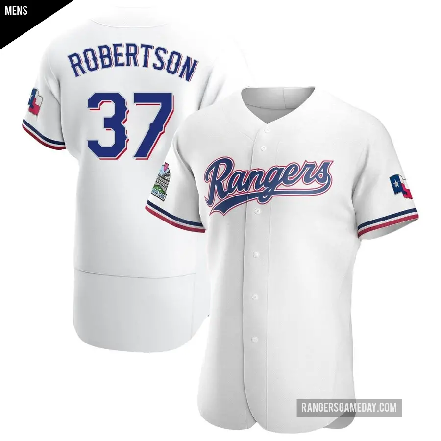 Men's Texas Rangers ＃37 David Robertson Authentic White Home Jersey