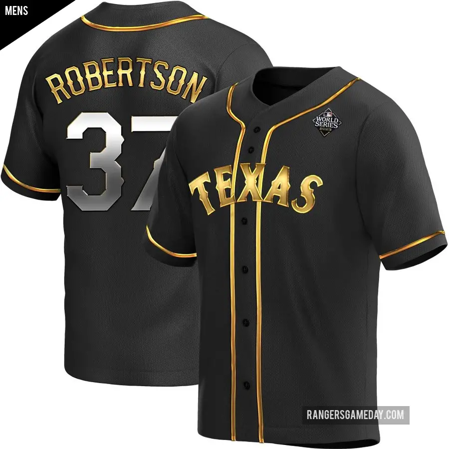 Men's Texas Rangers ＃37 David Robertson Replica Gold Black en Alternate 2023 World Series Jersey