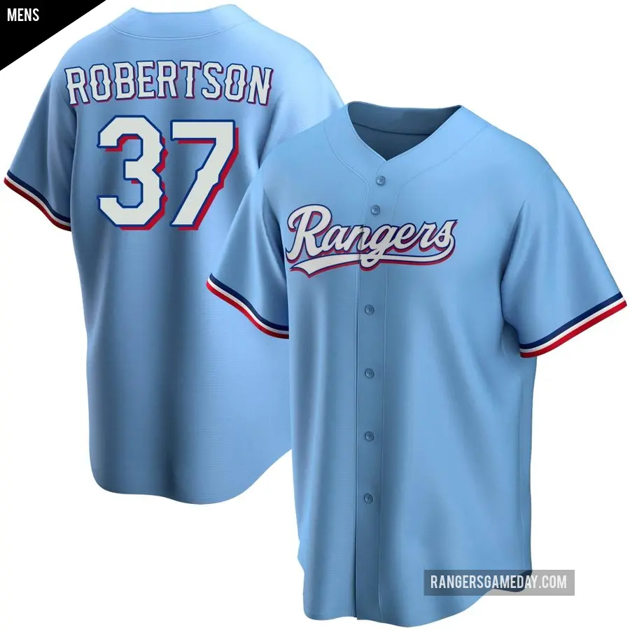 Men's Texas Rangers ＃37 David Robertson Replica Light Blue Alternate Jersey