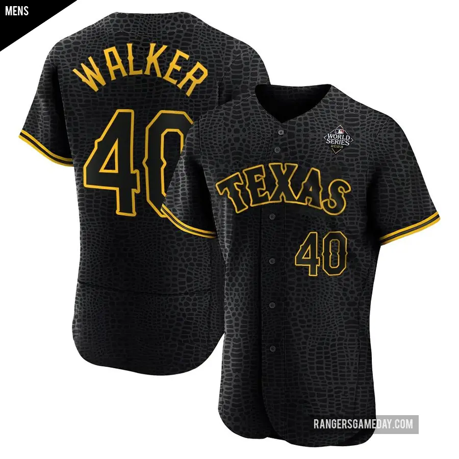 Men's Texas Rangers ＃40 Steele Walker Authentic Black Snake Skin City 2023 World Series Jersey