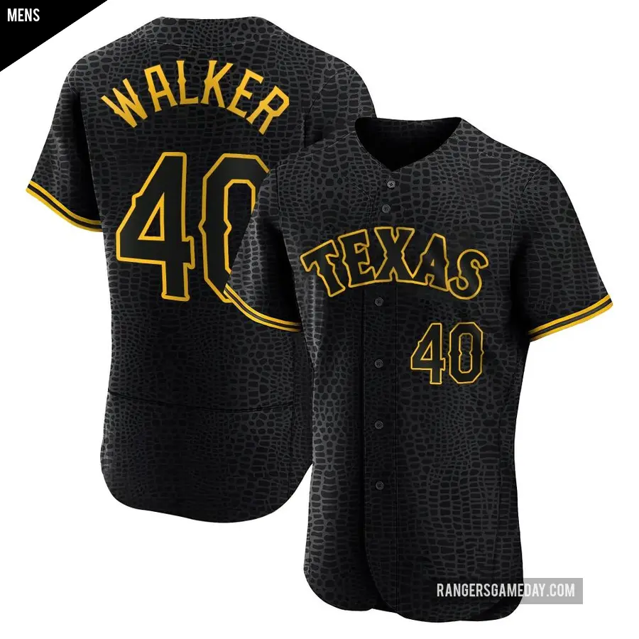 Men's Texas Rangers ＃40 Steele Walker Authentic Black Snake Skin City Jersey