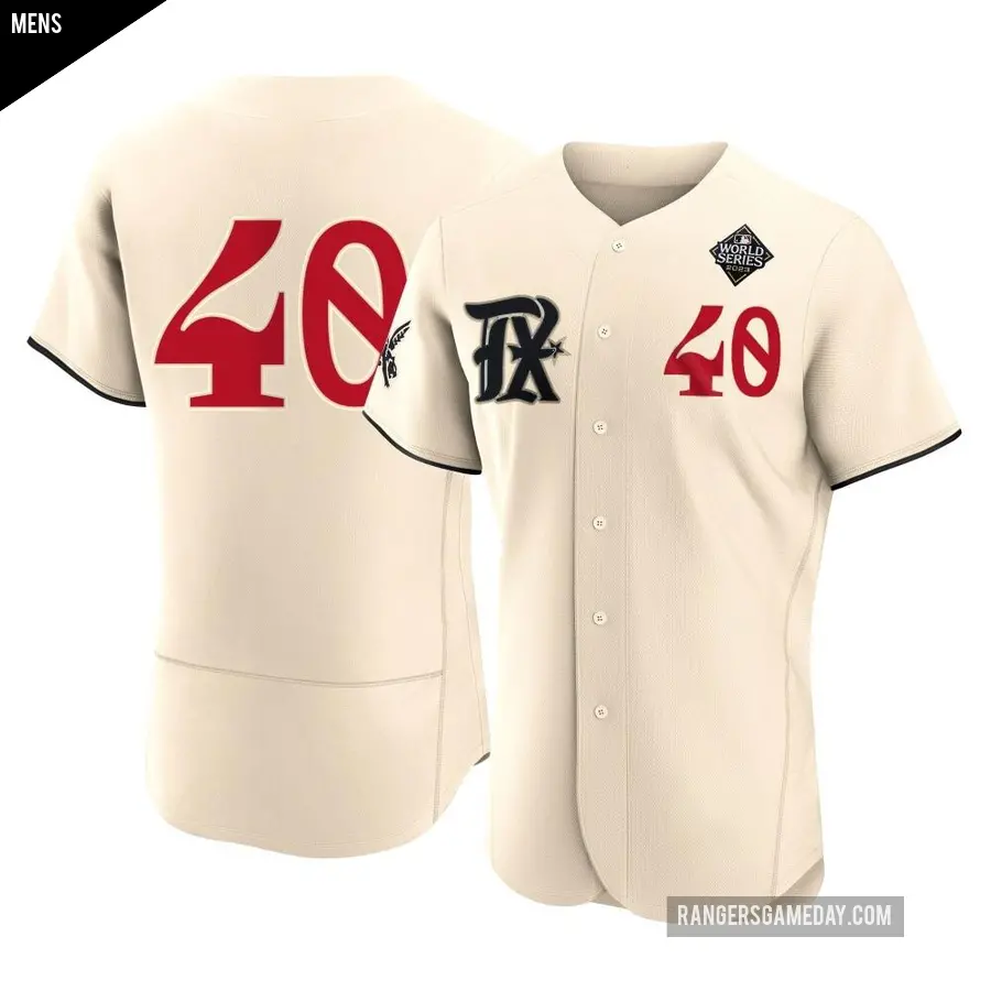 Men's Texas Rangers ＃40 Steele Walker Authentic Cream 2023 City Connect 2023 World Series Jersey