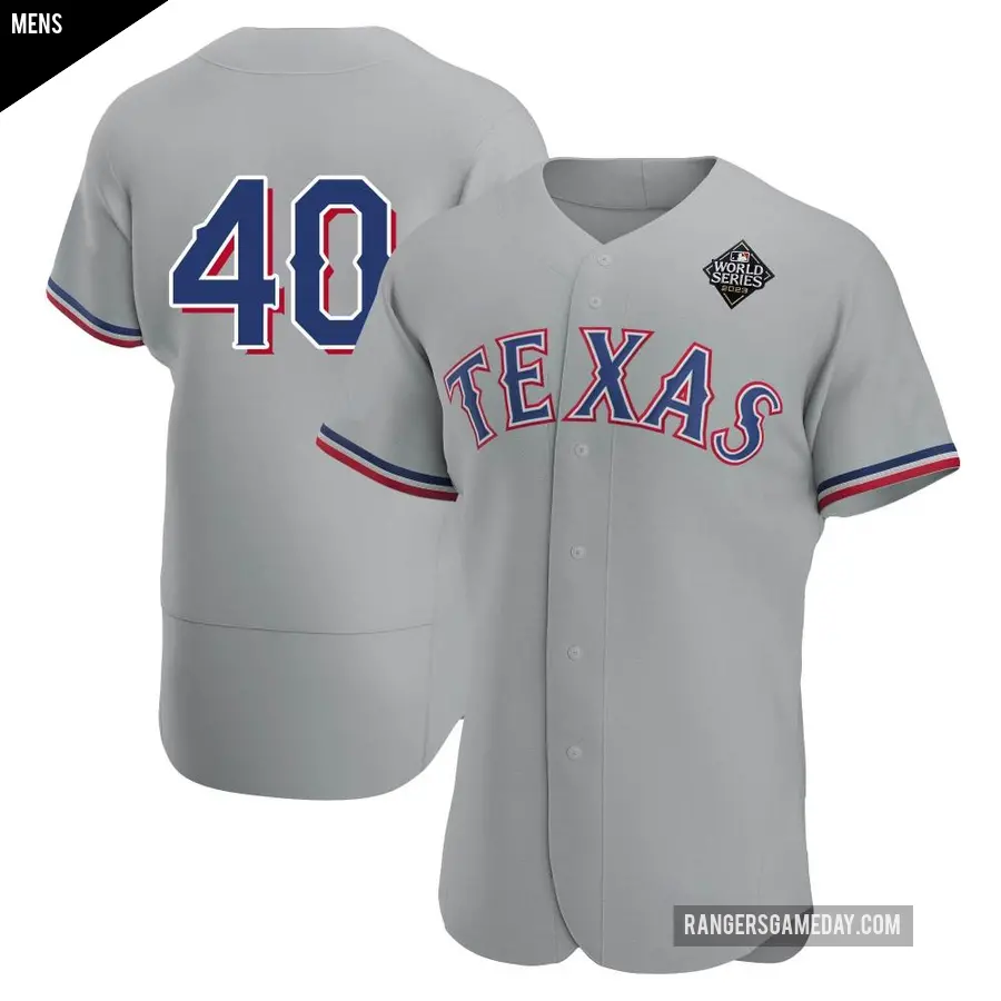 Men's Texas Rangers ＃40 Steele Walker Authentic Gray Road 2023 World Series Jersey