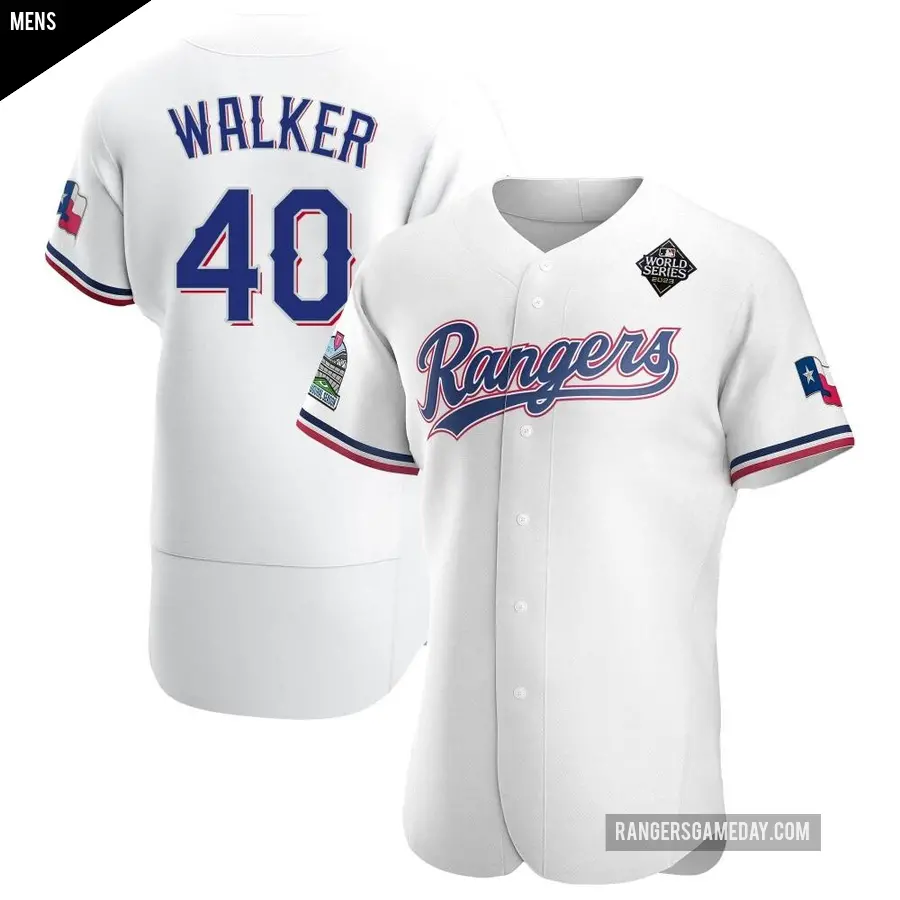 Men's Texas Rangers ＃40 Steele Walker Authentic White Home 2023 World Series Jersey