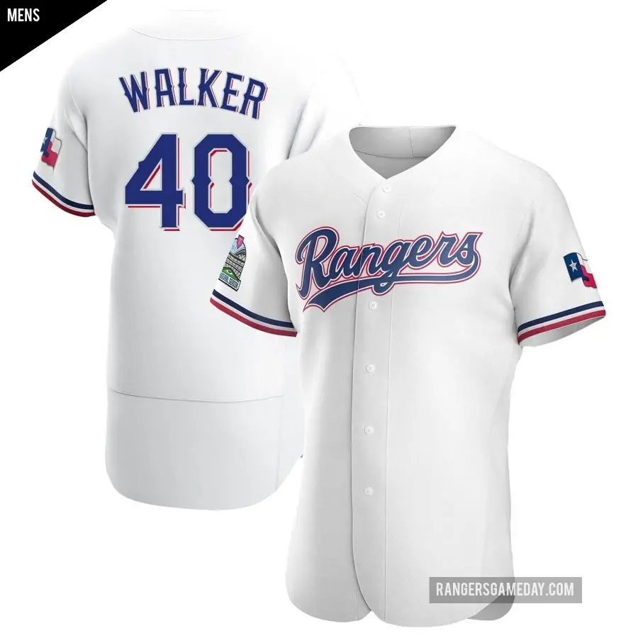 Men's Texas Rangers ＃40 Steele Walker Authentic White Home Jersey