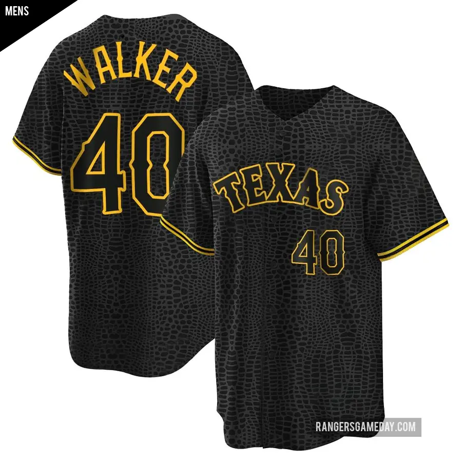 Men's Texas Rangers ＃40 Steele Walker Replica Black Snake Skin City Jersey