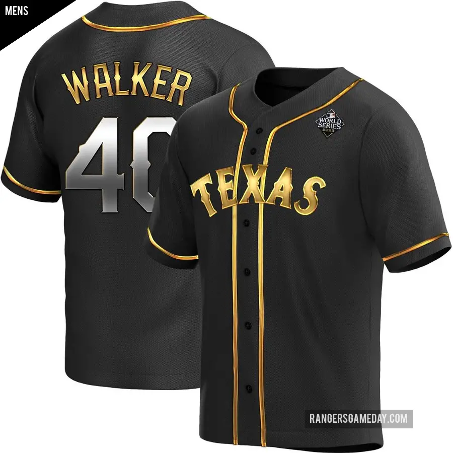 Men's Texas Rangers ＃40 Steele Walker Replica Gold Black en Alternate 2023 World Series Jersey