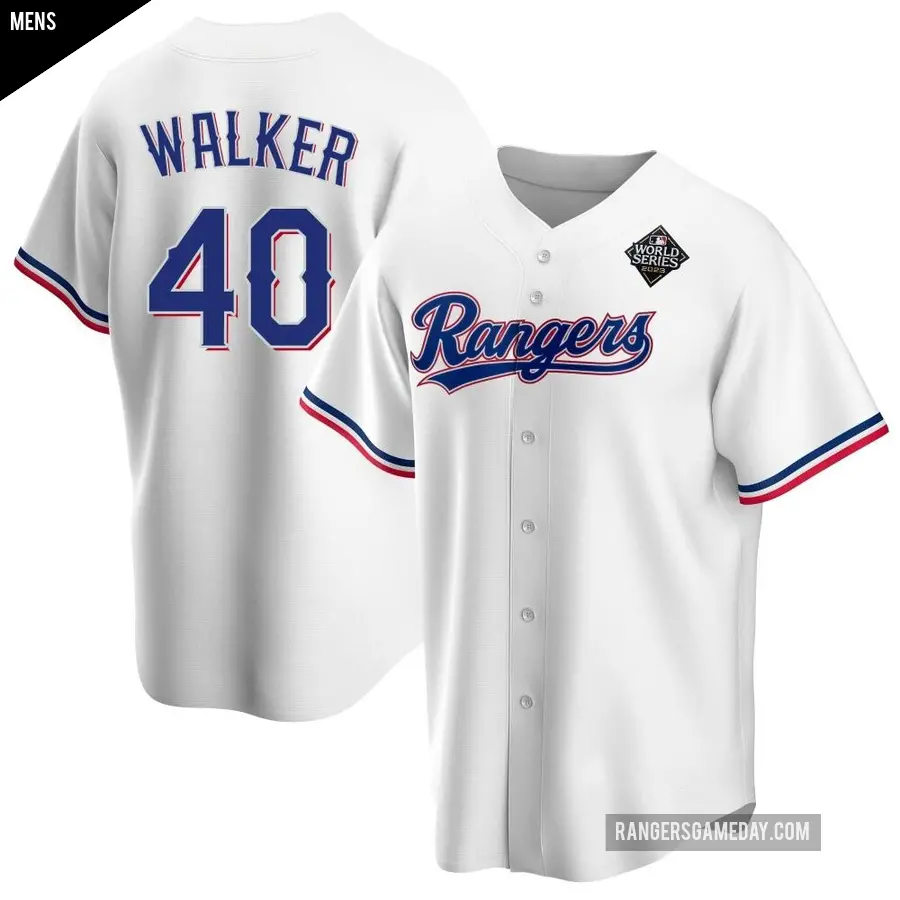 Men's Texas Rangers ＃40 Steele Walker Replica White Home 2023 World Series Jersey