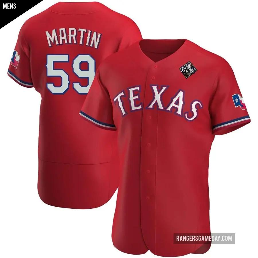 Men's Texas Rangers ＃59 Brett Martin Authentic Red Alternate 2023 World Series Jersey