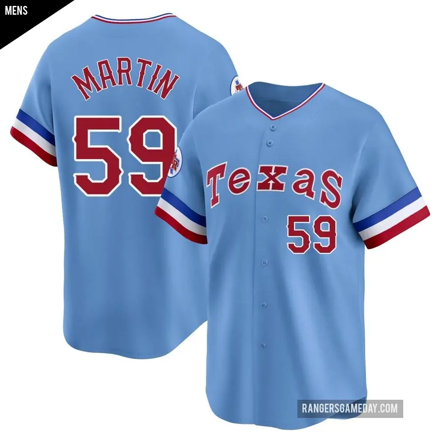 Men's Texas Rangers ＃59 Brett Martin Limited Light Blue Cooperstown Collection Jersey