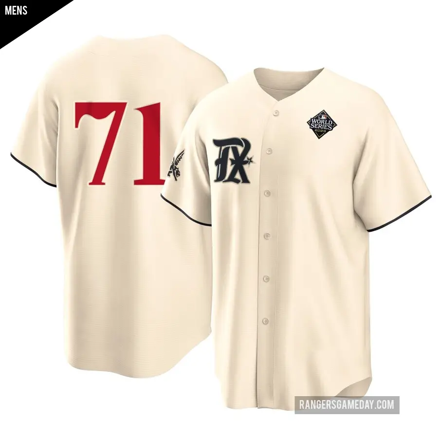 Men's Texas Rangers ＃71 Jacob Webb Replica Cream 2023 City Connect 2023 World Series Jersey