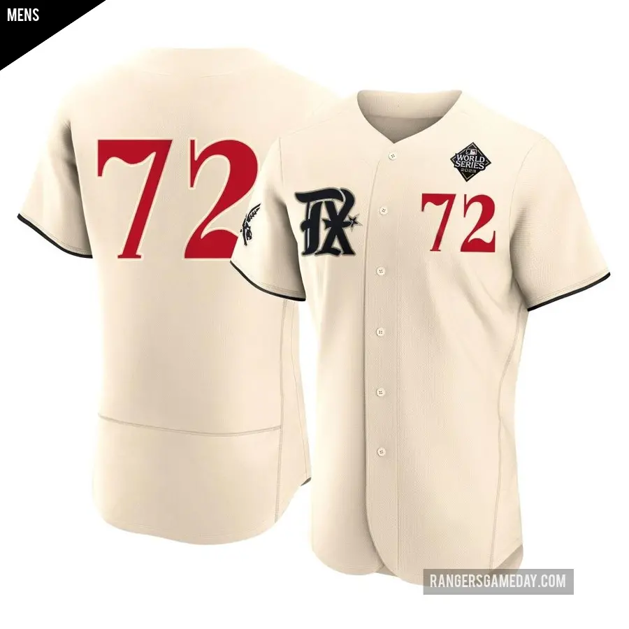 Men's Texas Rangers ＃72 Jonathan Hernandez Authentic Cream 2023 City Connect 2023 World Series Jersey